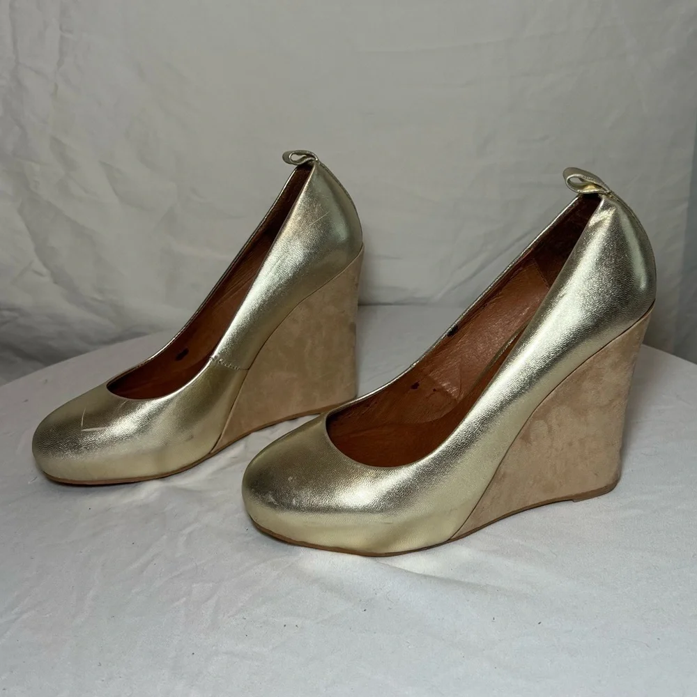 Jeffrey Campbell Adelaide Gold Leather Platform Wedge Heels - Size 7.5 - Picture 4 of 8